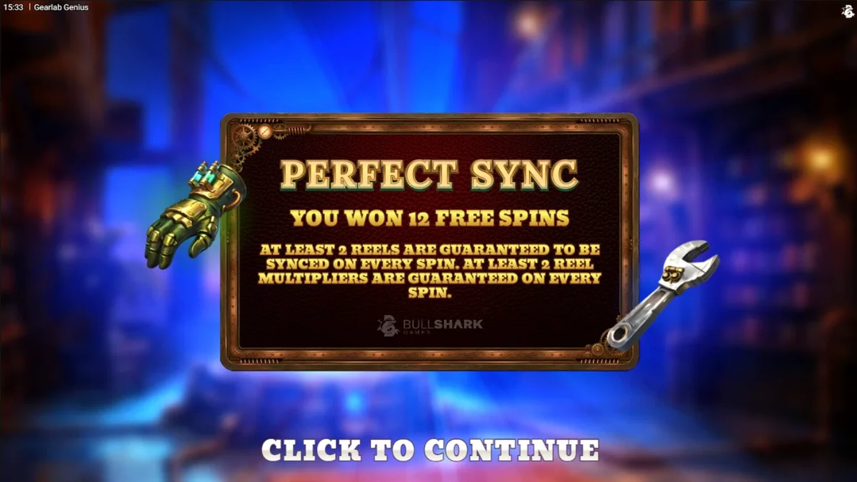 Tampilan antarmuka slot Gearlab Genius dengan tema bengkel steampunk.