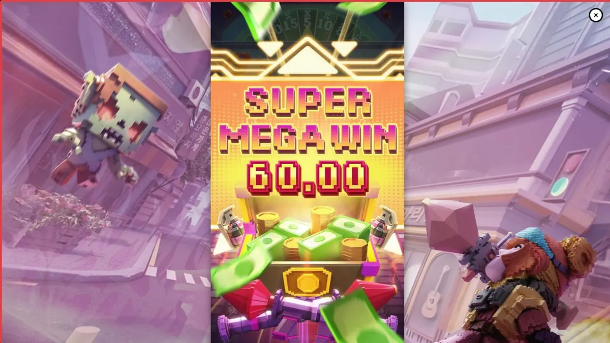 Tampilan antarmuka slot Zombie Blasters dengan grafis arcade retro dan simbol zombie