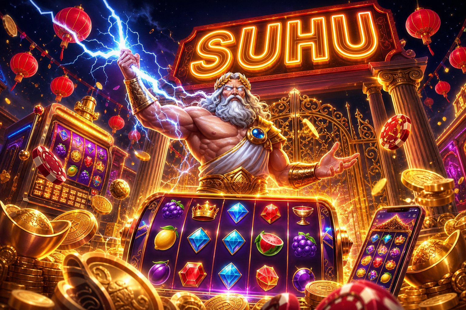 Ilustrasi pendaftaran pemain baru SUHU dengan koin gratis dan hadiah dalam game